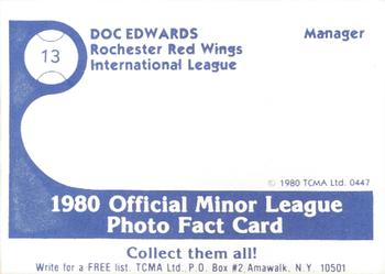 1980 TCMA Rochester Red Wings #13 Doc Edwards Back