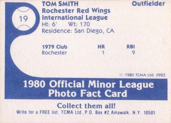 1980 TCMA Rochester Red Wings #19 Tom Smith Back