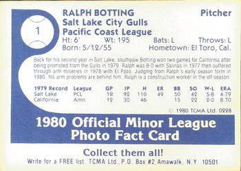 1980 TCMA Salt Lake City Gulls #1 Ralph Botting Back