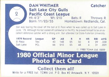 1980 TCMA Salt Lake City Gulls #2 Dan Whitmer Back