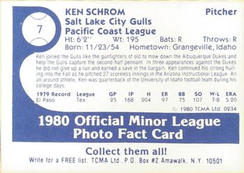 1980 TCMA Salt Lake City Gulls #7 Ken Schrom Back