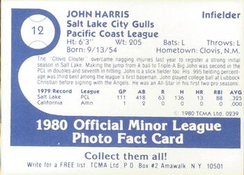 1980 TCMA Salt Lake City Gulls #12 John Harris Back