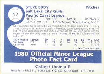 1980 TCMA Salt Lake City Gulls #17 Steve Eddy Back