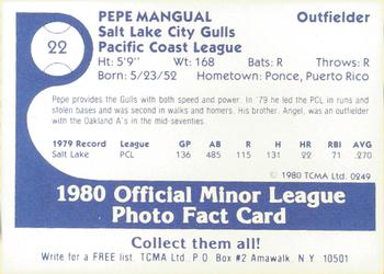 1980 TCMA Salt Lake City Gulls #22 Pepe Mangual Back