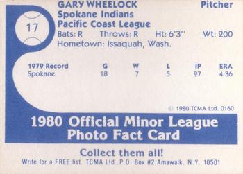 1980 TCMA Spokane Indians #17 Gary Wheelock Back