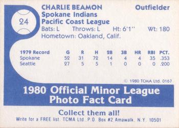 1980 TCMA Spokane Indians #24 Charlie Beamon Back