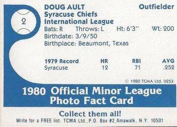 1980 TCMA Syracuse Chiefs #2 Doug Ault Back