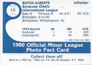 1980 TCMA Syracuse Chiefs #10 Butch Alberts Back