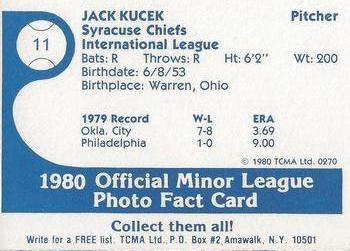 1980 TCMA Syracuse Chiefs #11 Jack Kucek Back