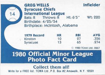 1980 TCMA Syracuse Chiefs #14 Greg Wells Back
