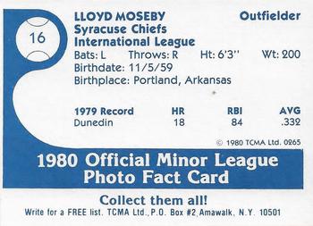 1980 TCMA Syracuse Chiefs #16 Lloyd Moseby Back