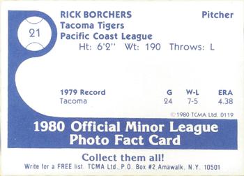 1980 TCMA Tacoma Tigers #21 Rick Borchers Back