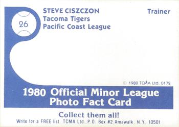 1980 TCMA Tacoma Tigers #26 Steve Ciszczon Back