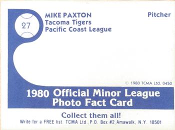 1980 TCMA Tacoma Tigers #27 Mike Paxton Back