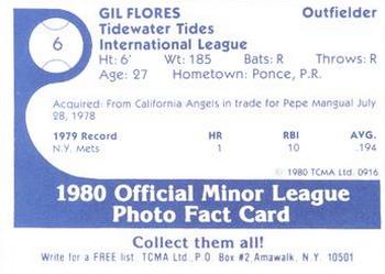 1980 TCMA Tidewater Tides #6 Gil Flores Back