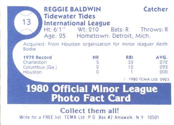 1980 TCMA Tidewater Tides #13 Reggie Baldwin Back