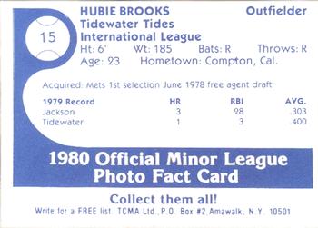 1980 TCMA Tidewater Tides #15 Hubie Brooks Back