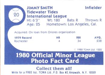 1980 TCMA Tidewater Tides #20 Jimmy Smith Back