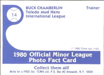 1980 TCMA Toledo Mud Hens #14 Buck Chamberlin Back