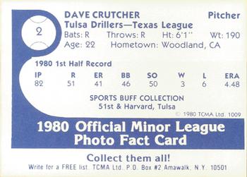 1980 TCMA Tulsa Drillers #2 Dave Crutcher Back