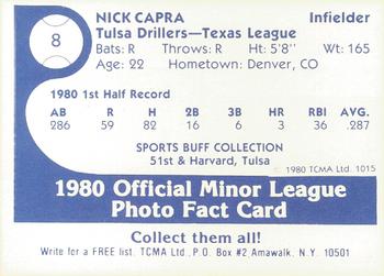 1980 TCMA Tulsa Drillers #8 Nick Capra Back