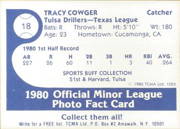 1980 TCMA Tulsa Drillers #18 Tracy Cowger Back