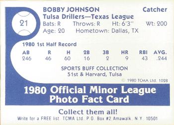 1980 TCMA Tulsa Drillers #21 Bobby Johnson Back