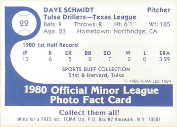 1980 TCMA Tulsa Drillers #22 Dave Schmidt Back