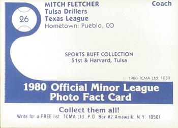 1980 TCMA Tulsa Drillers #26 Mitch Fletcher Back