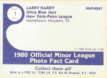 1980 TCMA Utica Blue Jays #1 Larry Hardy Back