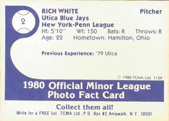 1980 TCMA Utica Blue Jays #2 Rich White Back
