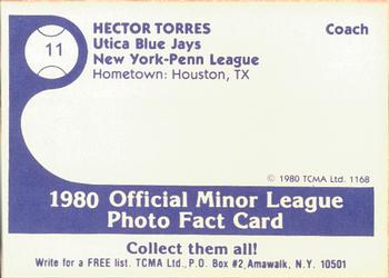 1980 TCMA Utica Blue Jays #11 Hector Torres Back