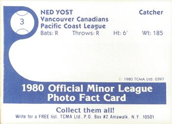 1980 TCMA Vancouver Canadians #3 Ned Yost Back