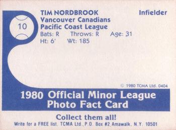1980 TCMA Vancouver Canadians #10 Tim Nordbrook Back