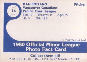1980 TCMA Vancouver Canadians #14 Dan Boitano Back