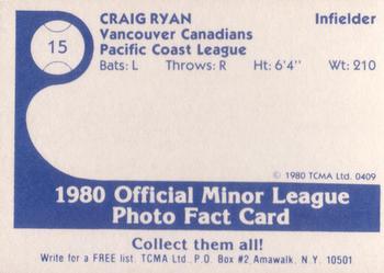 1980 TCMA Vancouver Canadians #15 Craig Ryan Back
