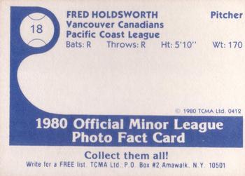 1980 TCMA Vancouver Canadians #18 Fred Holdsworth Back