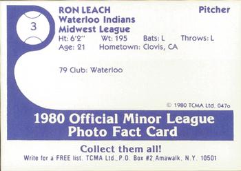 1980 TCMA Waterloo Indians #3 Ron Leach Back