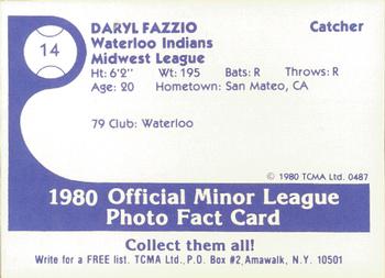 1980 TCMA Waterloo Indians #14 Daryl Fazzio Back