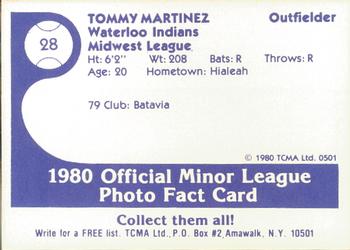 1980 TCMA Waterloo Indians #28 Tommy Martinez Back