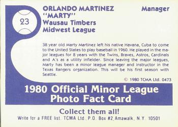 1980 TCMA Wausau Timbers #23 Orlando Martinez Back