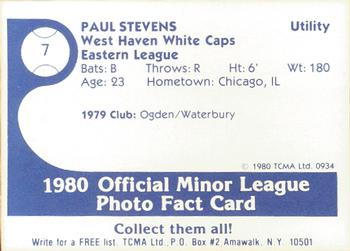 1980 TCMA West Haven White Caps #7 Paul Stevens Back