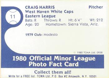 1980 TCMA West Haven White Caps #11 Craig Harris Back