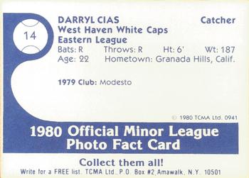 1980 TCMA West Haven White Caps #14 Darryl Cias Back