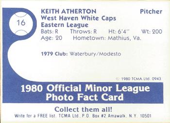 1980 TCMA West Haven White Caps #16 Keith Atherton Back