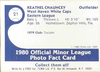 1980 TCMA West Haven White Caps #21a Keathel Chauncey Back