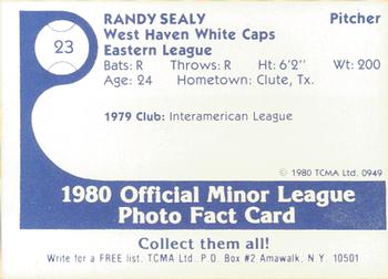 1980 TCMA West Haven White Caps #23b Randy Sealy Back