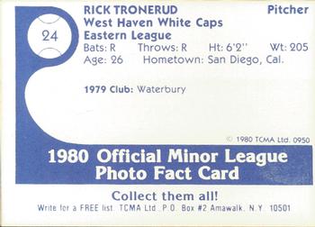 1980 TCMA West Haven White Caps #24 Rick Tronerud Back
