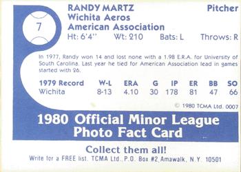 1980 TCMA Wichita Aeros #7 Randy Martz Back