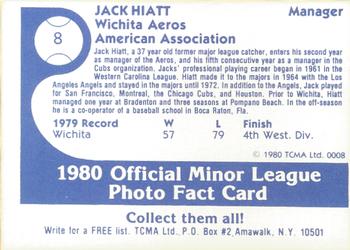 1980 TCMA Wichita Aeros #8 Jack Hiatt Back